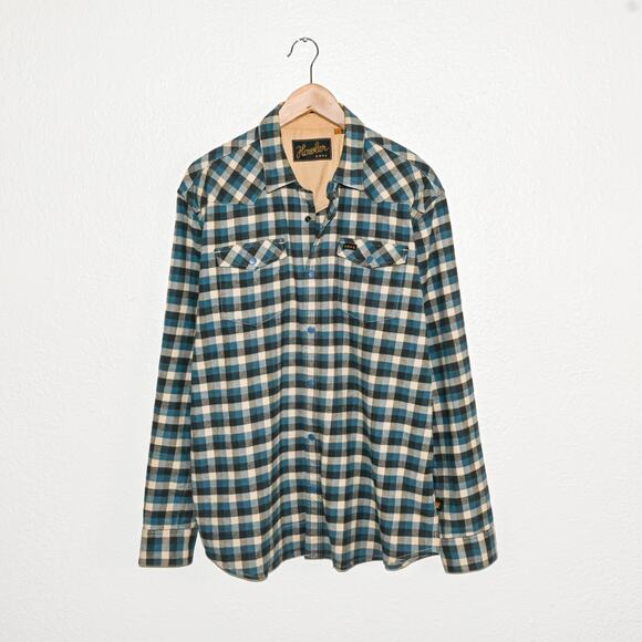 HOWLER BROTHERS Men's Flannel Stockman Stretch SnapShirt Pilgrim Plaid Large - Picture 1 of 11